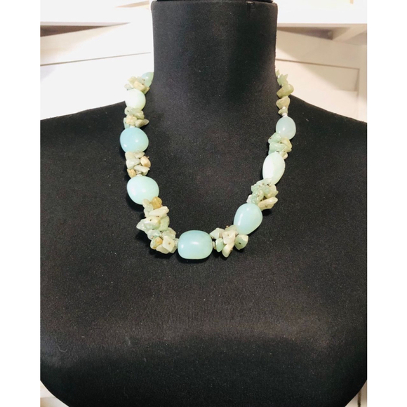 Handmade Beaded Quartz Necklace Vintage Jade Tone